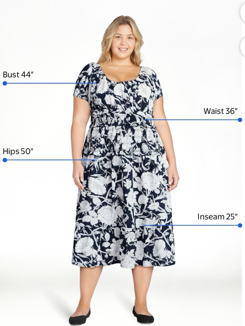 Plus Size Navy and White Floral Midi Dress - Picture 2 of 7